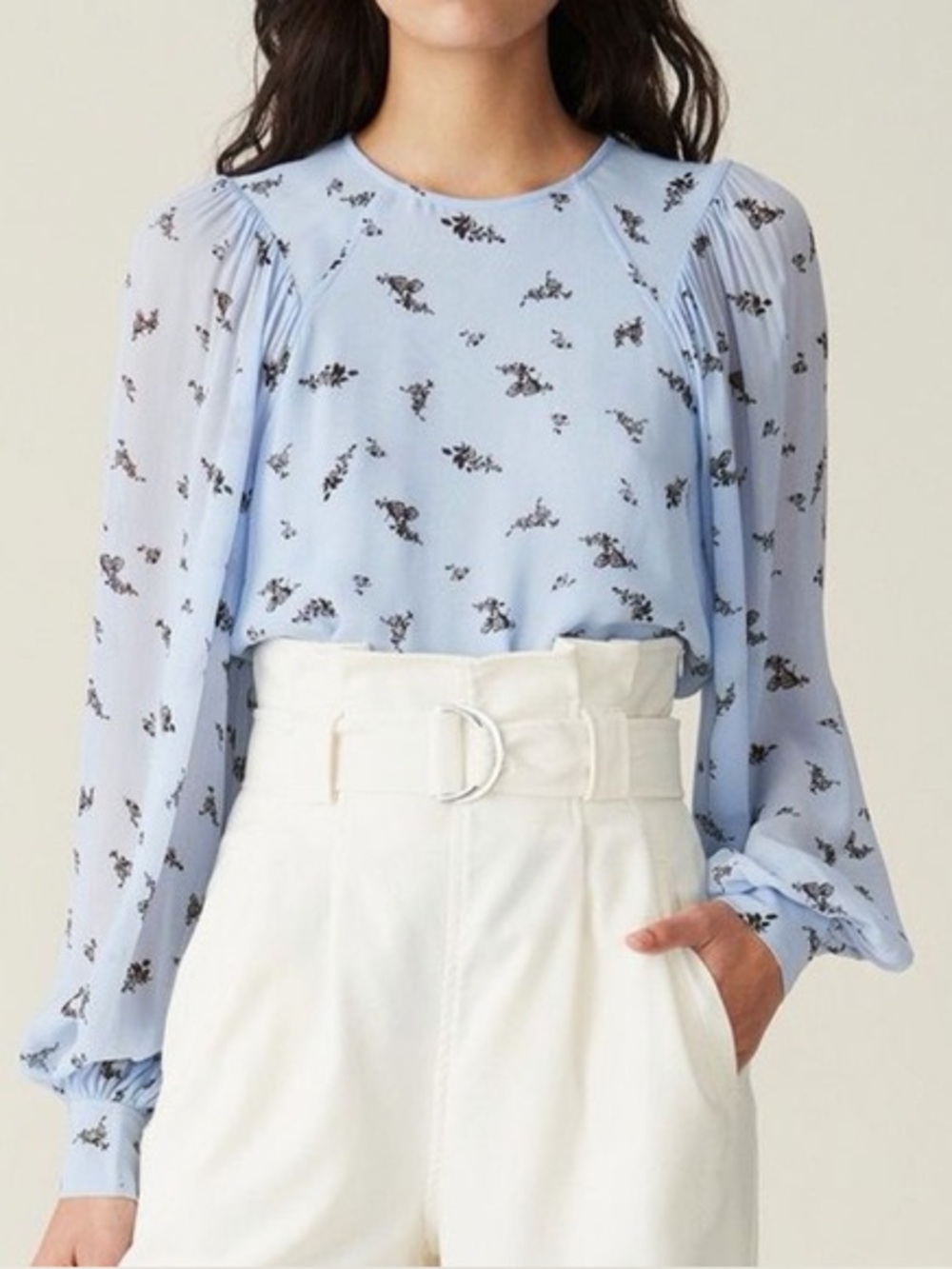 Ganni‎ Blue Floral Georgette Long Sleeve Blouse Womens Size 36 / US 4